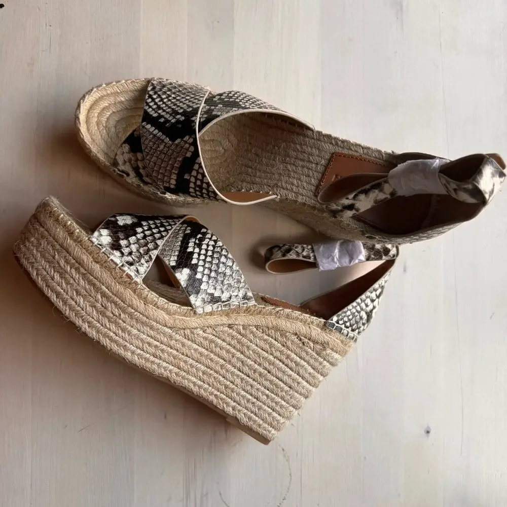 Tory Burch Snake Embossed Leather Espadrille Flats Women’s Size 9